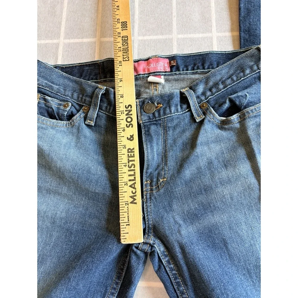 Vintage Y2K Hollister Stretch Jeans Sz 5R Flare Dark Wash Low Rise Distressed